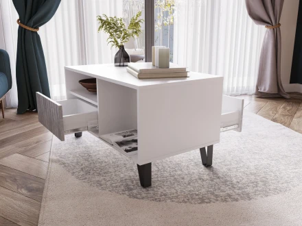 Журнальный стол Ливерпуль, белый/бетон светлый 